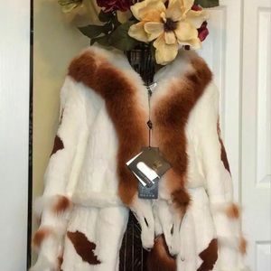 White Orange REX RABBIT Fur Coat Jacket Size M